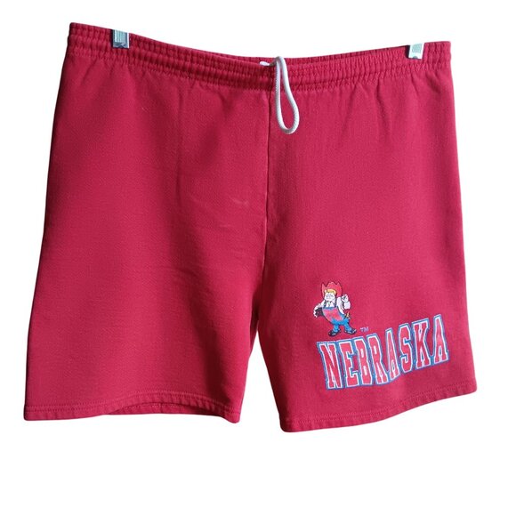 Large True Vintage Nebraska Huskers Red Shorts Elastic Waist Drawstring USA 80's